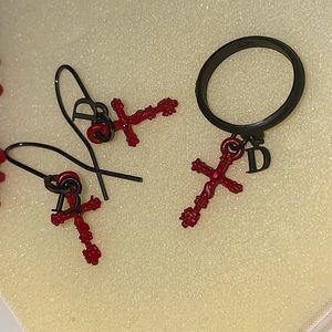 Dior red ring and cross earring set mini rare collectors item